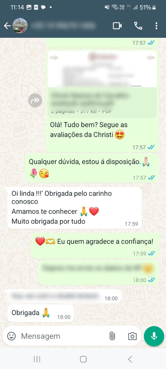 Depoimento de família pelo WhatsApp sobre a avaliação auditiva infantil com a Dra. Janaína Colon em Indaiatuba