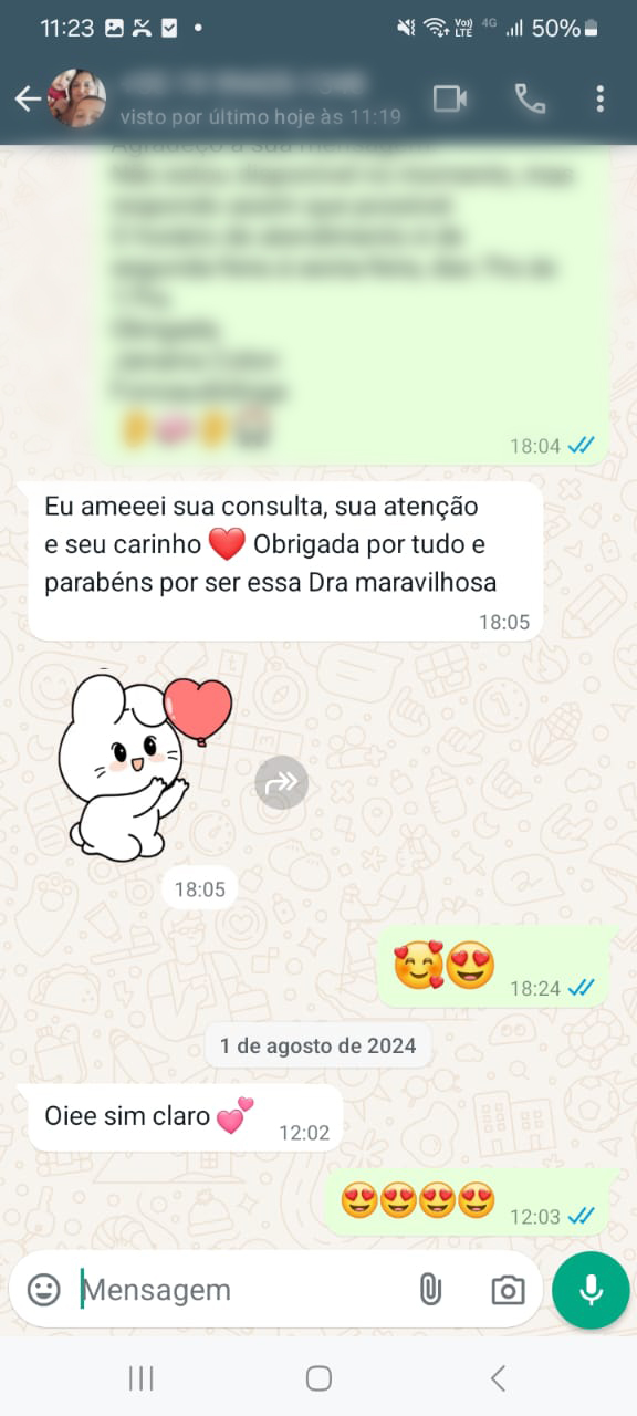 Depoimento de família pelo WhatsApp sobre a avaliação auditiva infantil com a Dra. Janaína Colon em Indaiatuba